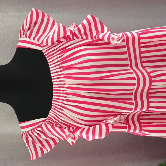 Entro Magenta Striped Ruffle Sleeve Tiered Mini Dress, Size M, NWT - Picture 3 of 7